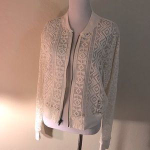 Hollister Lace Open Knit Zip Jacket Ivory Large